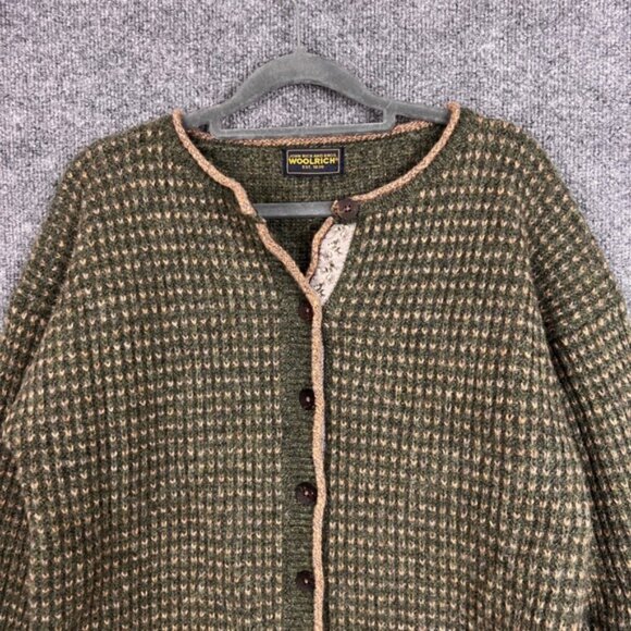 WOOLRICH Women's Green Tan Textured Knit Button Front Cardigan Sweater Medium - Picture 3 of 8